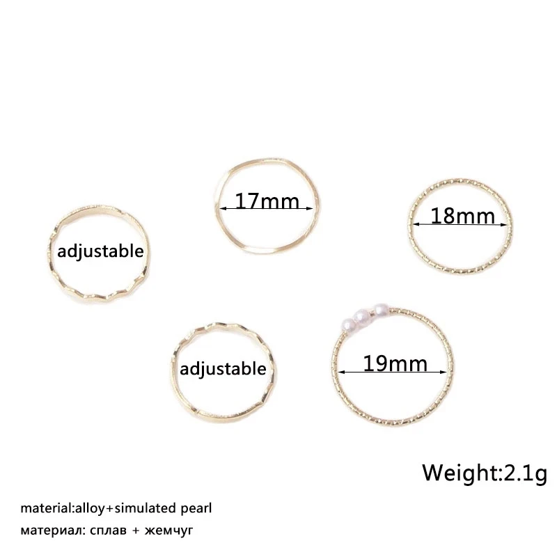 5pcs/set Ring Female Japanese Korean Style Simple Three Pearl Wavy Combination Ring Personality Ring Net Red Tail Ring Jewelry 5pcs/set Ring Female Japanese Korean Style Simple Three Pearl Wavy Combination Ring Personality Ring Net Red Tail Ring Jewelry