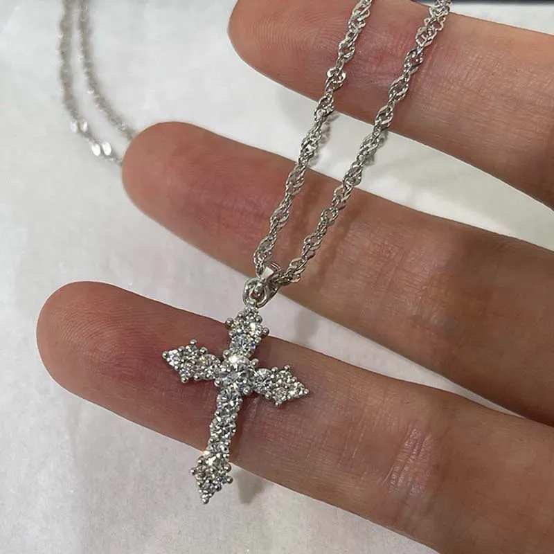 Shiny Crystal Zircon Cross Pendant Necklace for Women Girls Punk Silver Color Thin Chain Necklace Party Jewelry Birthday Gift Shiny Crystal Zircon Cross Pendant Necklace for Women Girls Punk Silver Color Thin Chain Necklace Party Jewelry Birthday Gift