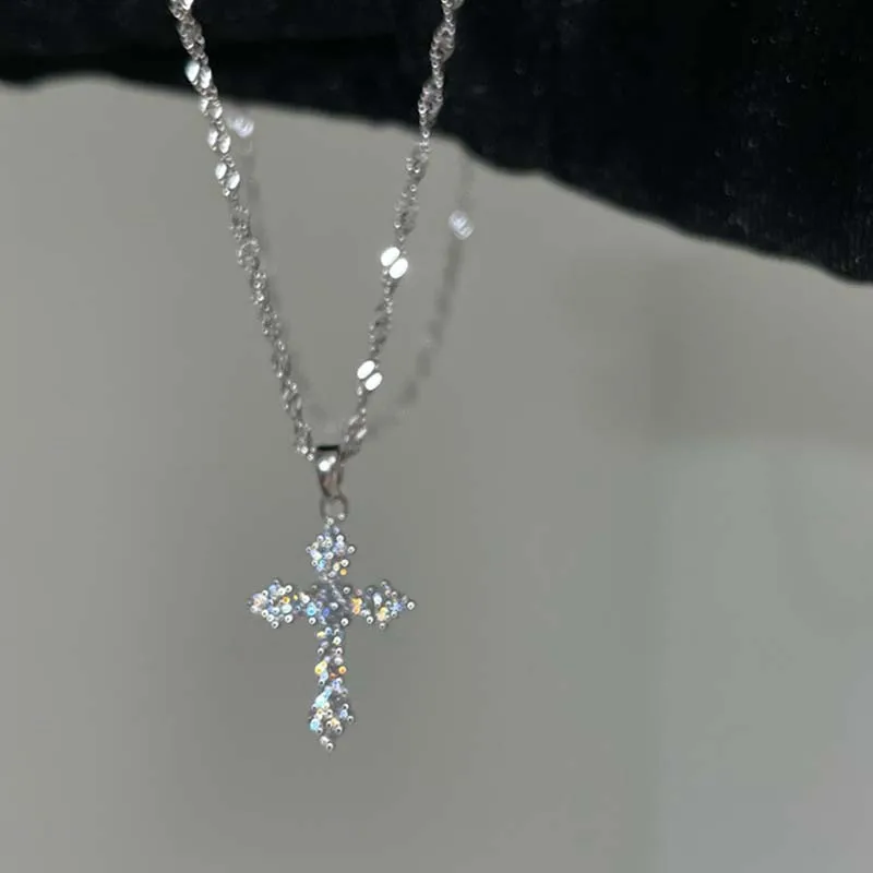 Shiny Crystal Zircon Cross Pendant Necklace for Women Girls Punk Silver Color Thin Chain Necklace Party Jewelry Birthday Gift Shiny Crystal Zircon Cross Pendant Necklace for Women Girls Punk Silver Color Thin Chain Necklace Party Jewelry Birthday Gift