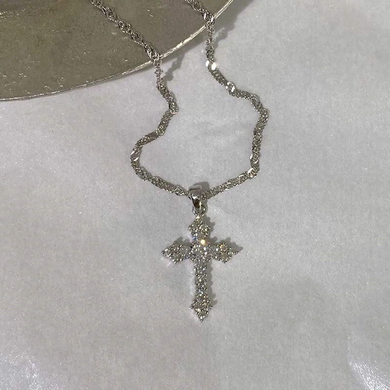 Shiny Crystal Zircon Cross Pendant Necklace for Women Girls Punk Silver Color Thin Chain Necklace Party Jewelry Birthday Gift Shiny Crystal Zircon Cross Pendant Necklace for Women Girls Punk Silver Color Thin Chain Necklace Party Jewelry Birthday Gift