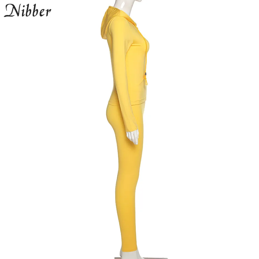 Nibber Sporty Casual Long Sleeve Hooded Zipper Solid two pieces set women Autumn Workout Skinny Top And Pants Matching Set mujer Nibber Sporty Casual Long Sleeve Hooded Zipper Solid two pieces set women Autumn Workout Skinny Top And Pants Matching Set mujer