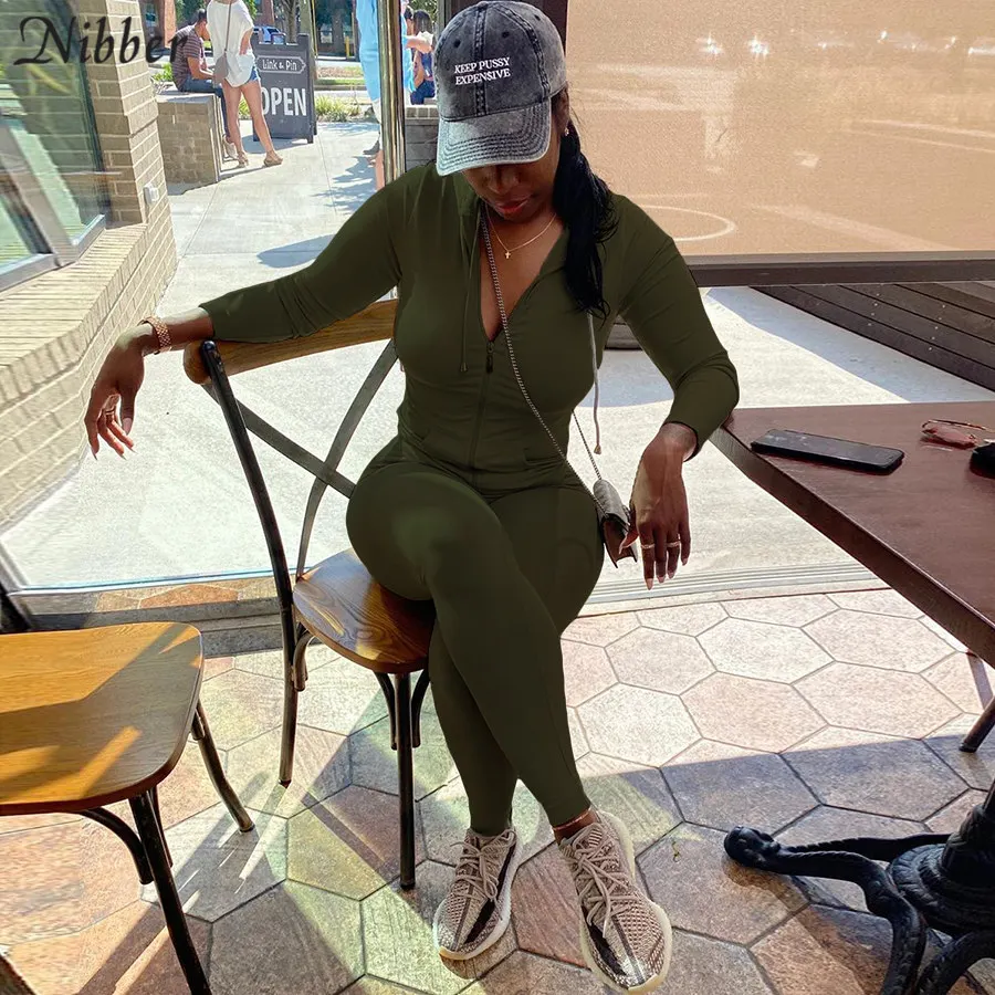 Nibber Sporty Casual Long Sleeve Hooded Zipper Solid two pieces set women Autumn Workout Skinny Top And Pants Matching Set mujer Nibber Sporty Casual Long Sleeve Hooded Zipper Solid two pieces set women Autumn Workout Skinny Top And Pants Matching Set mujer