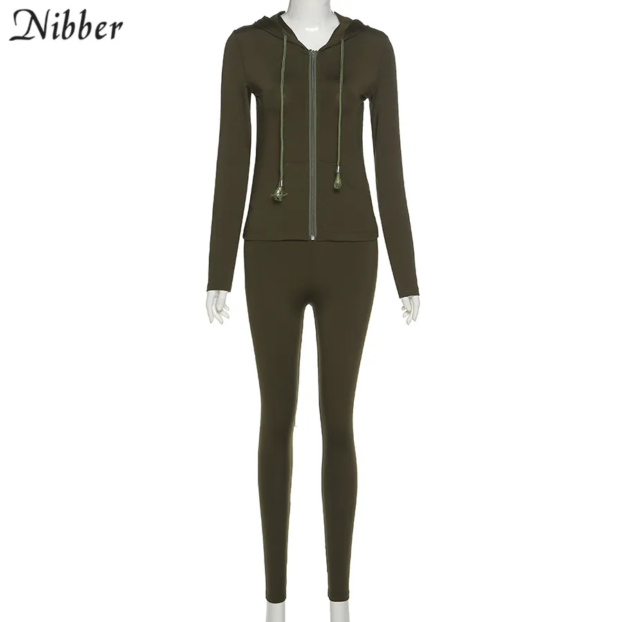 Nibber Sporty Casual Long Sleeve Hooded Zipper Solid two pieces set women Autumn Workout Skinny Top And Pants Matching Set mujer Nibber Sporty Casual Long Sleeve Hooded Zipper Solid two pieces set women Autumn Workout Skinny Top And Pants Matching Set mujer