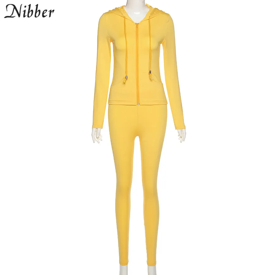 Nibber Sporty Casual Long Sleeve Hooded Zipper Solid two pieces set women Autumn Workout Skinny Top And Pants Matching Set mujer Nibber Sporty Casual Long Sleeve Hooded Zipper Solid two pieces set women Autumn Workout Skinny Top And Pants Matching Set mujer