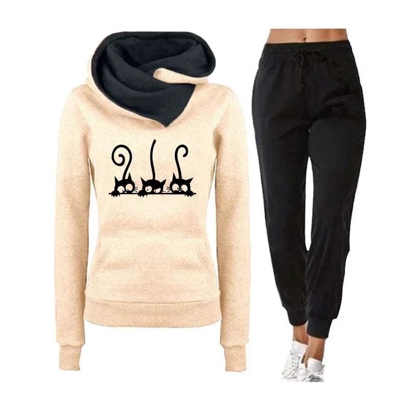 Womens Cute Cat Printing Hooded Outfits High Quality Casual Versatile Sweatshirt Sweatpant Jogging Fitness Hot Sales Tracksuit Womens Cute Cat Printing Hooded Outfits High Quality Casual Versatile Sweatshirt Sweatpant Jogging Fitness Hot Sales Tracksuit