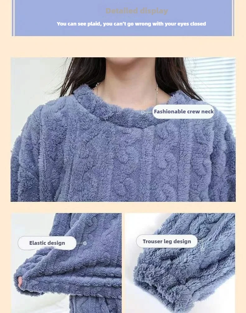 Women Warm 2 Piece Sets Thicken Velvet Ribbed Fleece Set Pullover and Pants Casual Pajama Sets Women Autumn Winter 2024 Women Warm 2 Piece Sets Thicken Velvet Ribbed Fleece Set Pullover and Pants Casual Pajama Sets Women Autumn Winter 2024