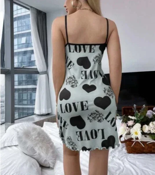 Sexy Lingerie Women Summer Nightgowns Sling Nightdress Fashion Printing Dressing Sleepwear Polyester Milk Silk Night Dress Woman Sexy Lingerie Women Summer Nightgowns Sling Nightdress Fashion Printing Dressing Sleepwear Polyester Milk Silk Night Dress Woman
