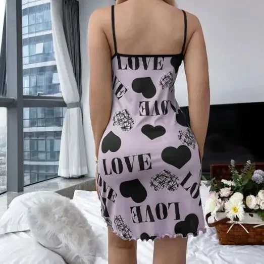 Sexy Lingerie Women Summer Nightgowns Sling Nightdress Fashion Printing Dressing Sleepwear Polyester Milk Silk Night Dress Woman Sexy Lingerie Women Summer Nightgowns Sling Nightdress Fashion Printing Dressing Sleepwear Polyester Milk Silk Night Dress Woman
