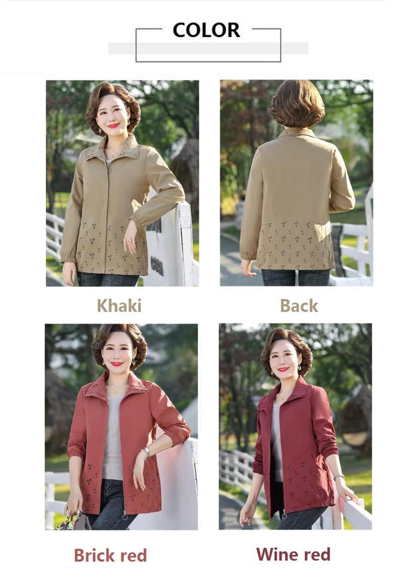 Women's Windbreaker New Spring Autumn Short Jackets Thin Mom Clothes Square Neck Pocket Zipper Printing Casual Trench Coats Women's Windbreaker New Spring Autumn Short Jackets Thin Mom Clothes Square Neck Pocket Zipper Printing Casual Trench Coats