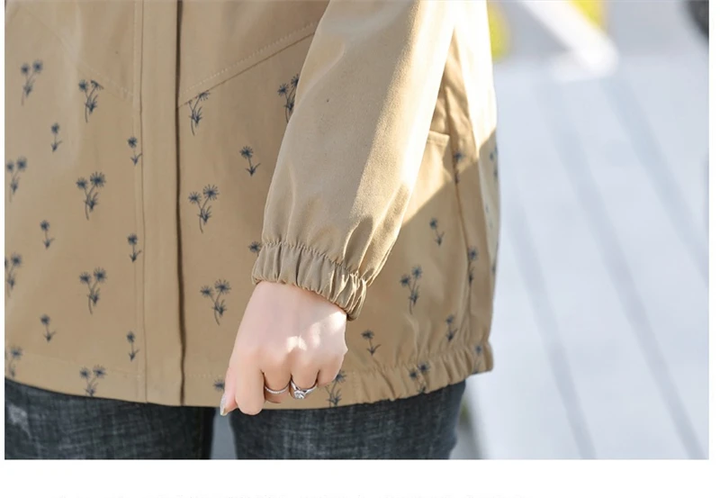 Women's Windbreaker New Spring Autumn Short Jackets Thin Mom Clothes Square Neck Pocket Zipper Printing Casual Trench Coats Women's Windbreaker New Spring Autumn Short Jackets Thin Mom Clothes Square Neck Pocket Zipper Printing Casual Trench Coats