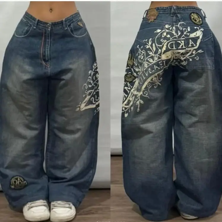 American Retro Cleanfit Fashion Print Baggy Jeans Women's Y2K Popular Casual Joker Gothic High Waist Wide-Leg pants Street Wear American Retro Cleanfit Fashion Print Baggy Jeans Women's Y2K Popular Casual Joker Gothic High Waist Wide-Leg pants Street Wear