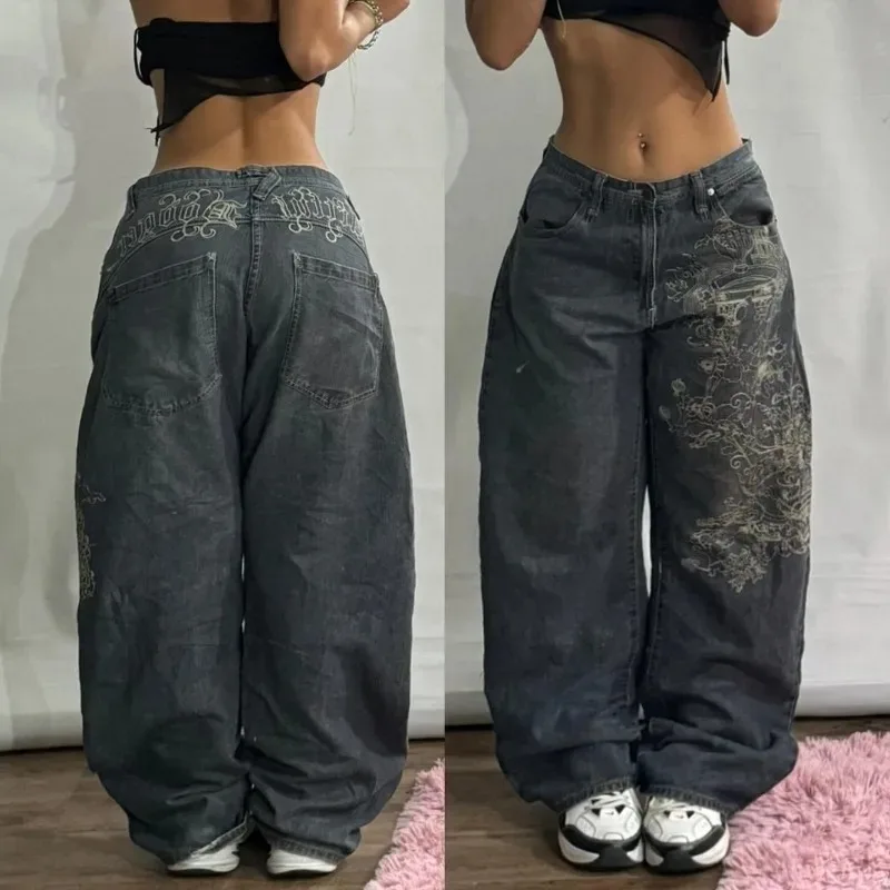 Streetwear New Vintage Letter Printing Washed Baggy Jeans Women Y2K Harajuku Hip Hop Popular Gothic High Waist Wide Leg Pants Streetwear New Vintage Letter Printing Washed Baggy Jeans Women Y2K Harajuku Hip Hop Popular Gothic High Waist Wide Leg Pants