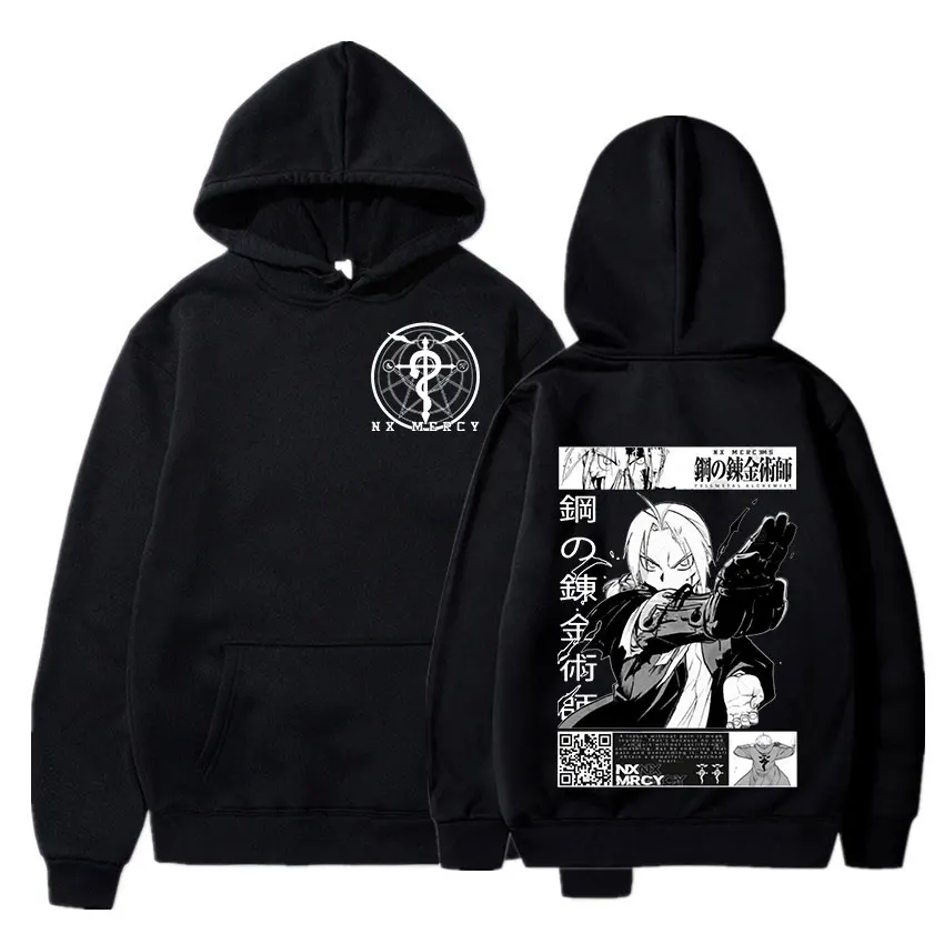 Oversized Harajuku Hoodies For Men And Women, Printed Sweatshirt Loose Japanese Anime Fullmetal Alchemist Classic Pullover Oversized Harajuku Hoodies For Men And Women, Printed Sweatshirt Loose Japanese Anime Fullmetal Alchemist Classic Pullover