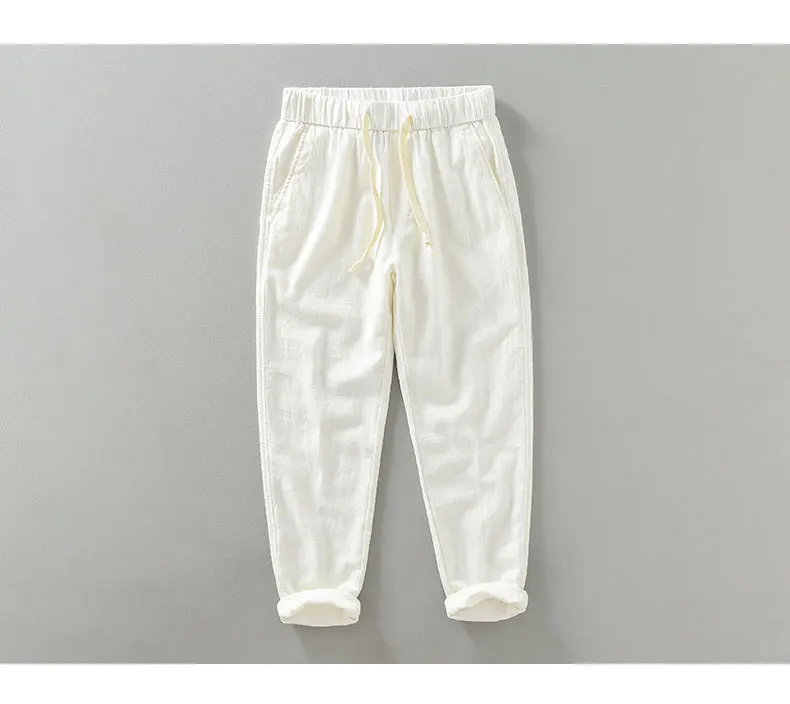 Ankle Length Linen Pants Casual Harem Pants Men Clothing Pleated Vintage Breathable White Brown Khaki Trousers For Man Summer Ankle Length Linen Pants Casual Harem Pants Men Clothing Pleated Vintage Breathable White Brown Khaki Trousers For Man Summer