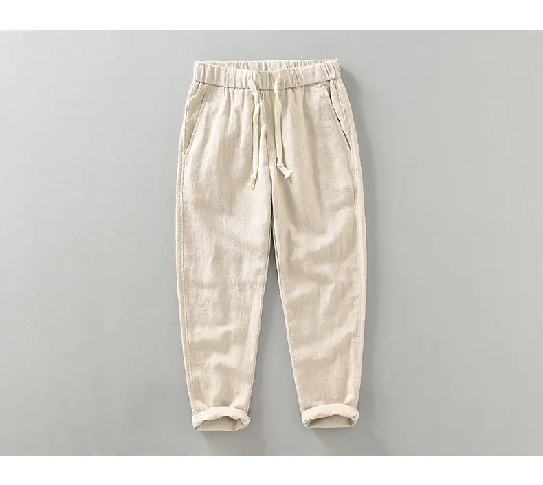 Ankle Length Linen Pants Casual Harem Pants Men Clothing Pleated Vintage Breathable White Brown Khaki Trousers For Man Summer Ankle Length Linen Pants Casual Harem Pants Men Clothing Pleated Vintage Breathable White Brown Khaki Trousers For Man Summer