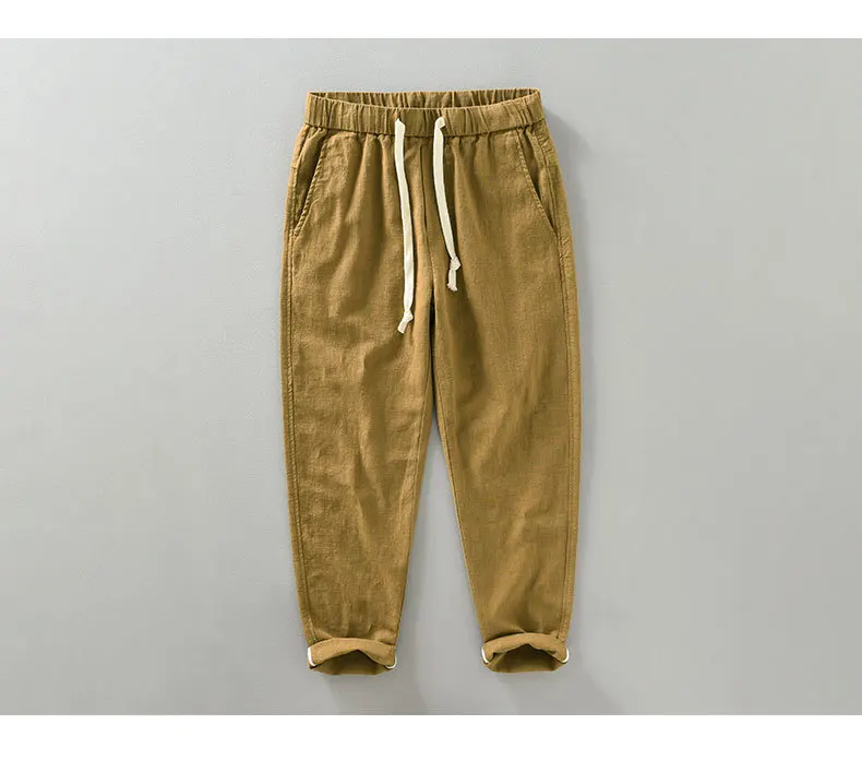Ankle Length Linen Pants Casual Harem Pants Men Clothing Pleated Vintage Breathable White Brown Khaki Trousers For Man Summer Ankle Length Linen Pants Casual Harem Pants Men Clothing Pleated Vintage Breathable White Brown Khaki Trousers For Man Summer