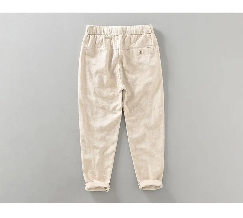 Ankle Length Linen Pants Casual Harem Pants Men Clothing Pleated Vintage Breathable White Brown Khaki Trousers For Man Summer Ankle Length Linen Pants Casual Harem Pants Men Clothing Pleated Vintage Breathable White Brown Khaki Trousers For Man Summer