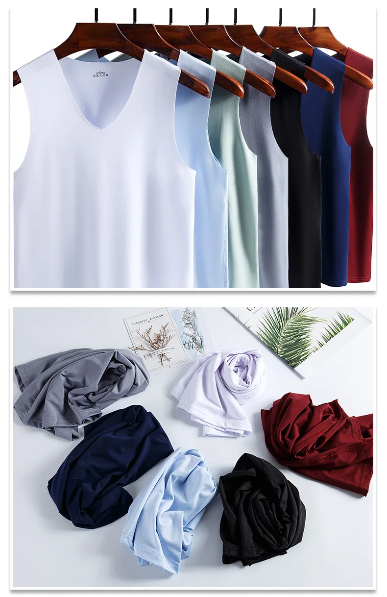 Men's Underwears Undershirts Summer Vest Men Traceless Ice Silk Tank Top Slim Fit Sports Fitness Sleeveless Breathable Singlet Men's Underwears Undershirts Summer Vest Men Traceless Ice Silk Tank Top Slim Fit Sports Fitness Sleeveless Breathable Singlet