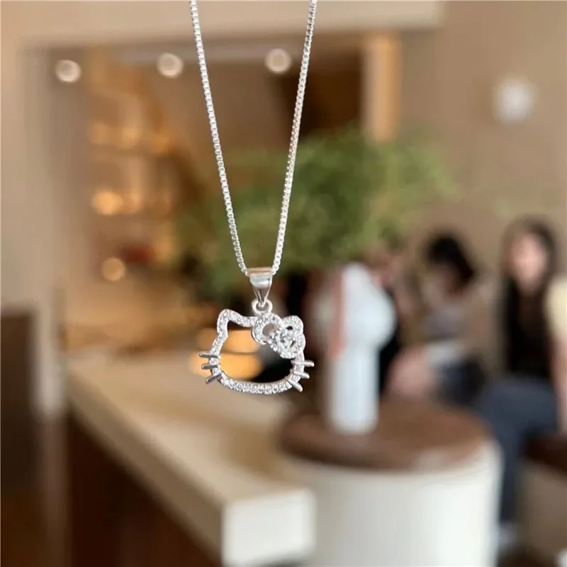 Kawaii Hello Kitty Sanrio Anime Clavicle Chain Pendant Necklace Women's Simple White Elegant Necklace Women's Jewelry Gift Kawaii Hello Kitty Sanrio Anime Clavicle Chain Pendant Necklace Women's Simple White Elegant Necklace Women's Jewelry Gift