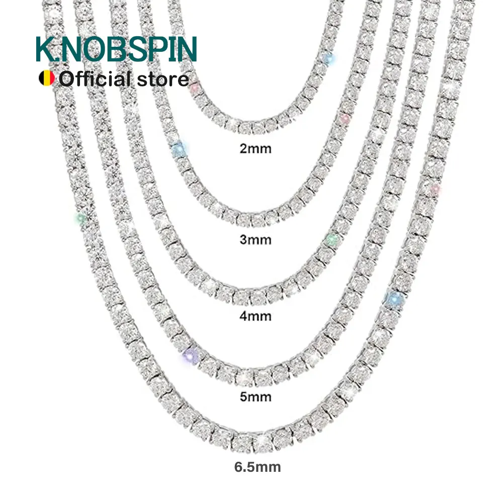 KNOBSPIN GRA Certified Moissanite Tennis Necklace 2/3/4/5/6.5mm Solid 925 Sterling Silver Diamond Tennis Necklaces for Women Man KNOBSPIN GRA Certified Moissanite Tennis Necklace 2/3/4/5/6.5mm Solid 925 Sterling Silver Diamond Tennis Necklaces for Women Man