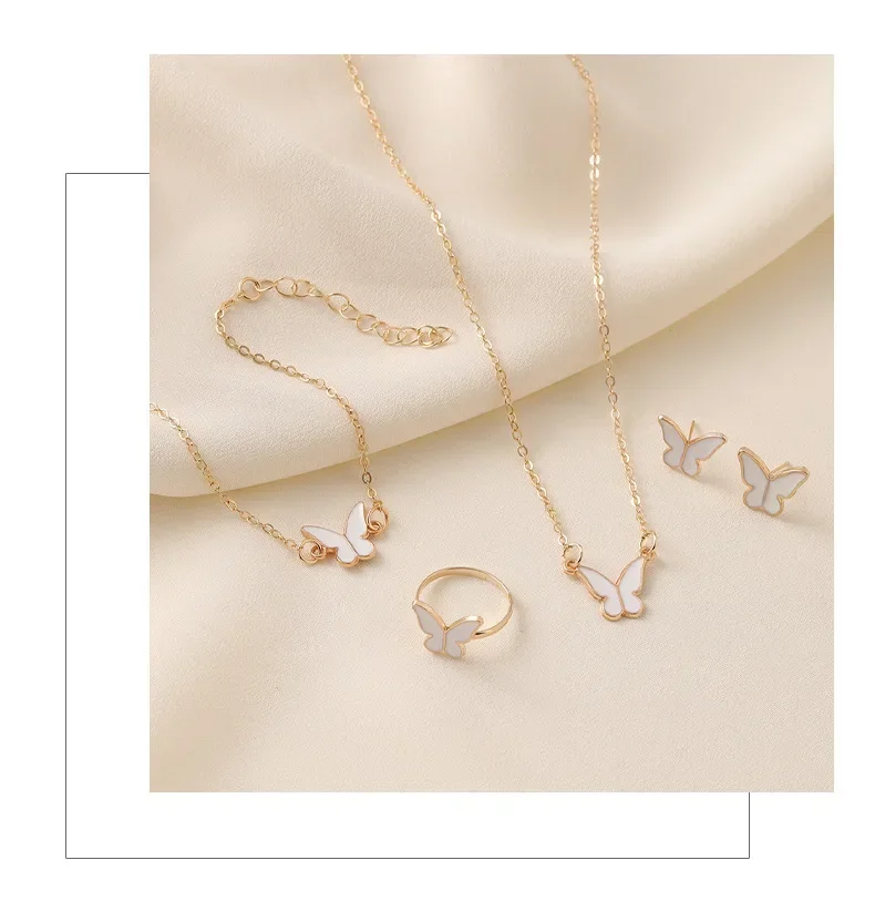 New Personalized Butterfly Glazed Bracelet Ring Necklace Earring, Exquisite Small and Fashionableand High Sense Collar Chain Set New Personalized Butterfly Glazed Bracelet Ring Necklace Earring, Exquisite Small and Fashionableand High Sense Collar Chain Set
