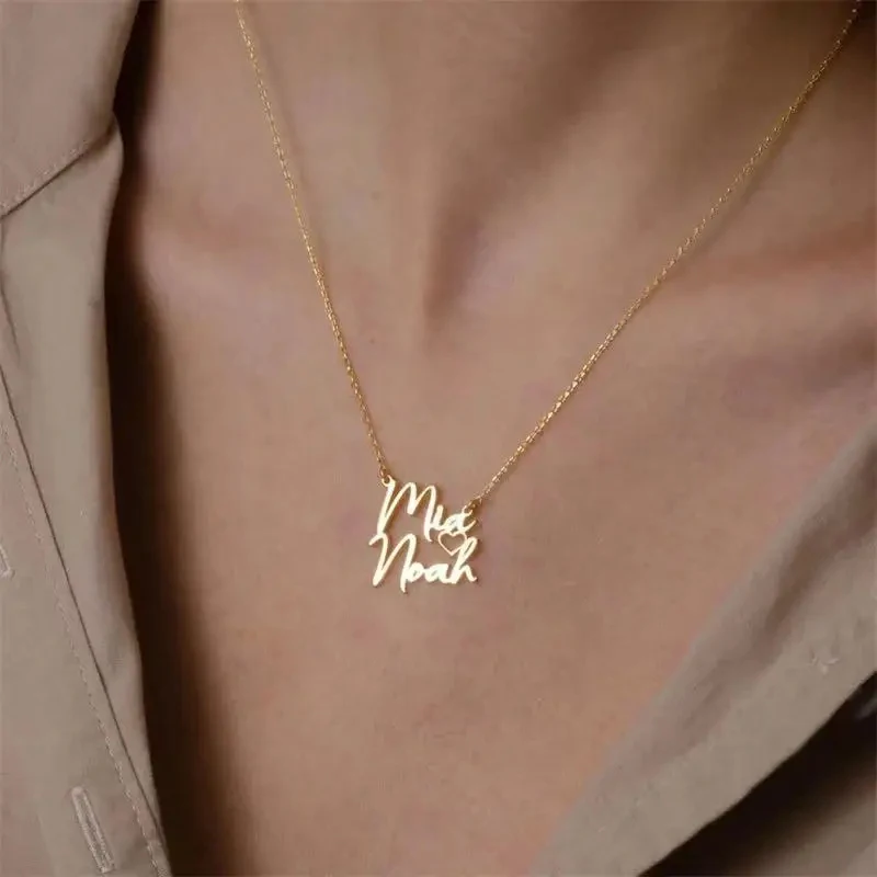 Customized Couple Double Name Love Necklace Personalized Double Name Pendant Stainless Steel Jewelry Valentine's Day Gifts Customized Couple Double Name Love Necklace Personalized Double Name Pendant Stainless Steel Jewelry Valentine's Day Gifts