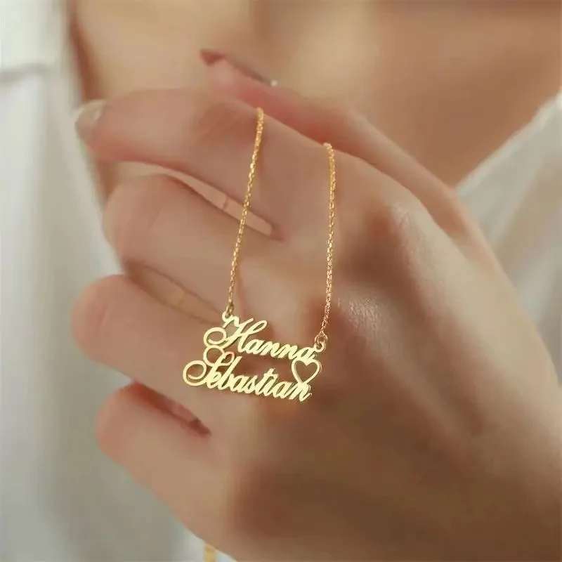 Customized Couple Double Name Love Necklace Personalized Double Name Pendant Stainless Steel Jewelry Valentine's Day Gifts Customized Couple Double Name Love Necklace Personalized Double Name Pendant Stainless Steel Jewelry Valentine's Day Gifts