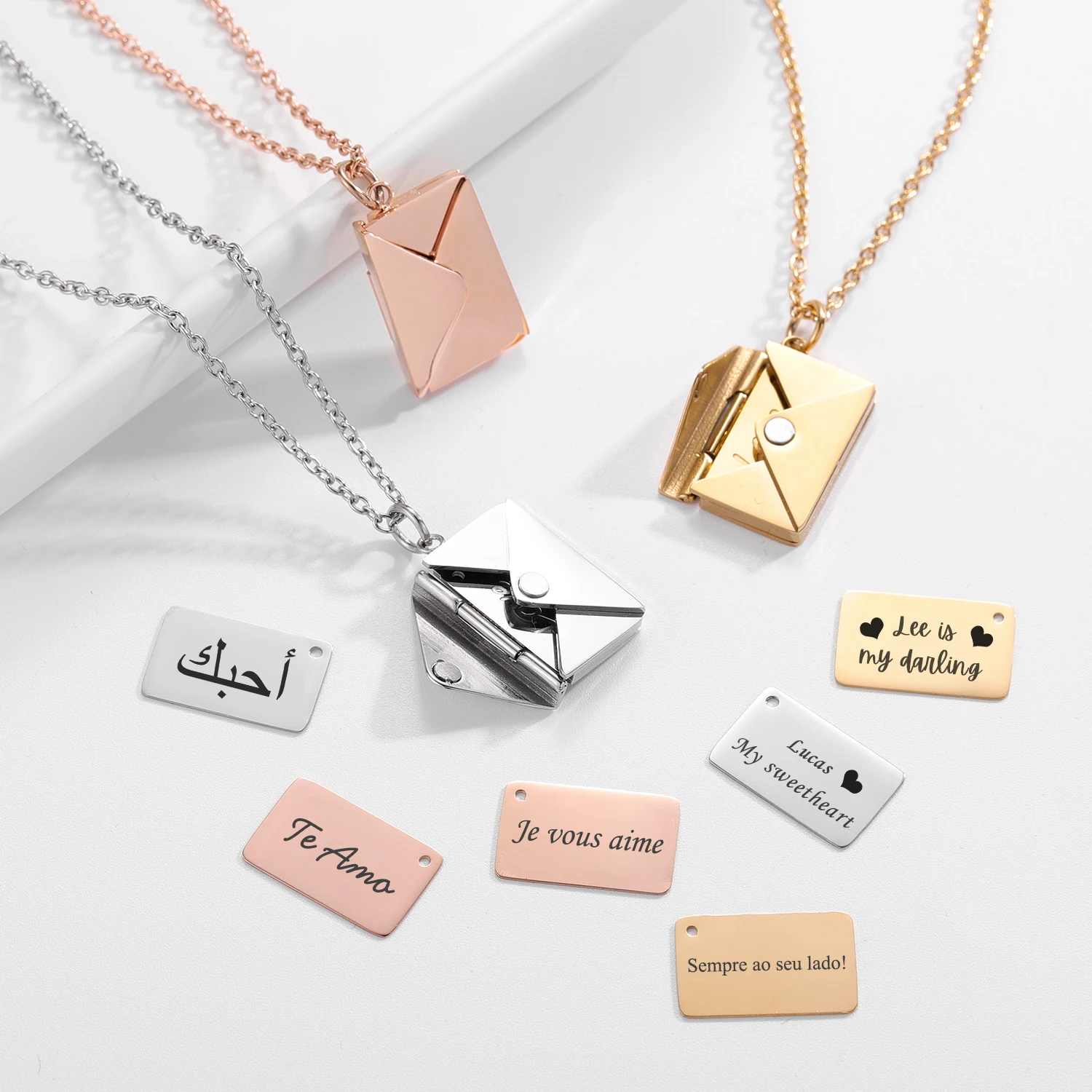 Love Letter Envelope Pendant Necklace Customized Stainless Steel Jewelry Confession Love You for Valentine Day Mother Day Gift Love Letter Envelope Pendant Necklace Customized Stainless Steel Jewelry Confession Love You for Valentine Day Mother Day Gift
