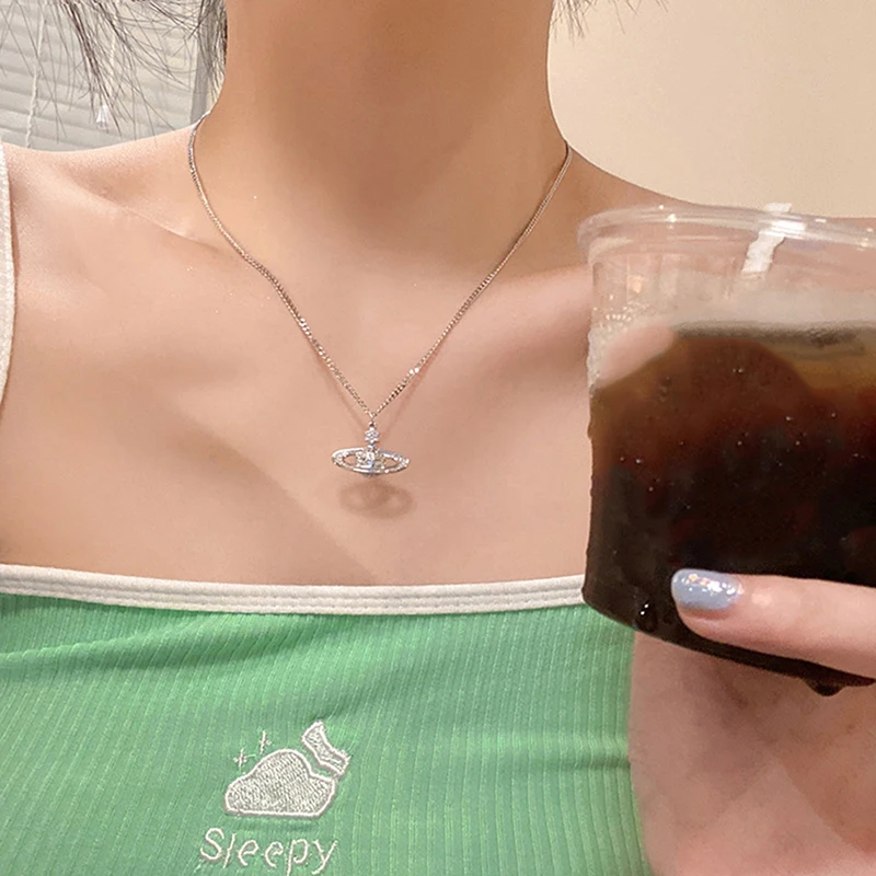 Shining Planet Titanium Steel Necklace Women's Light Luxury Advanced Design Sense Niche Sweet Cool Clavicle Neck Chain Jewelry Shining Planet Titanium Steel Necklace Women's Light Luxury Advanced Design Sense Niche Sweet Cool Clavicle Neck Chain Jewelry