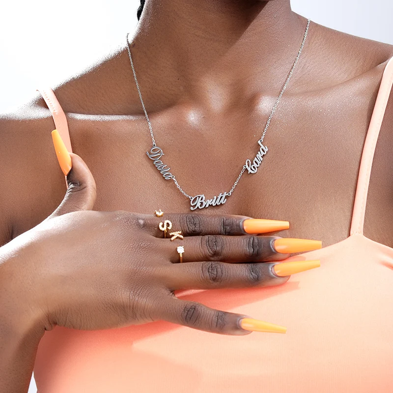 Stainless Steel Jewelry For Women Custom Multi-name Necklace Personalized Customized 1-5 Name Choker Memorial Day Jewelry Gifts Stainless Steel Jewelry For Women Custom Multi-name Necklace Personalized Customized 1-5 Name Choker Memorial Day Jewelry Gifts