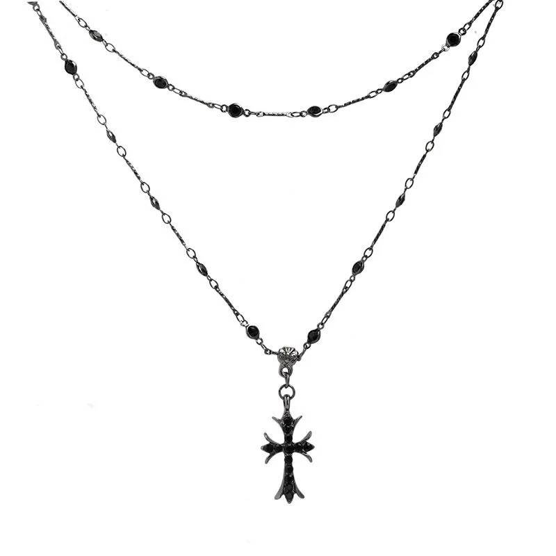 Summer Black Rhinestone Cross Jesus Pendant Choker Necklace for Women Punk Vintage Double Layers Chain 2024 Neck Boho Jewelry Summer Black Rhinestone Cross Jesus Pendant Choker Necklace for Women Punk Vintage Double Layers Chain 2024 Neck Boho Jewelry