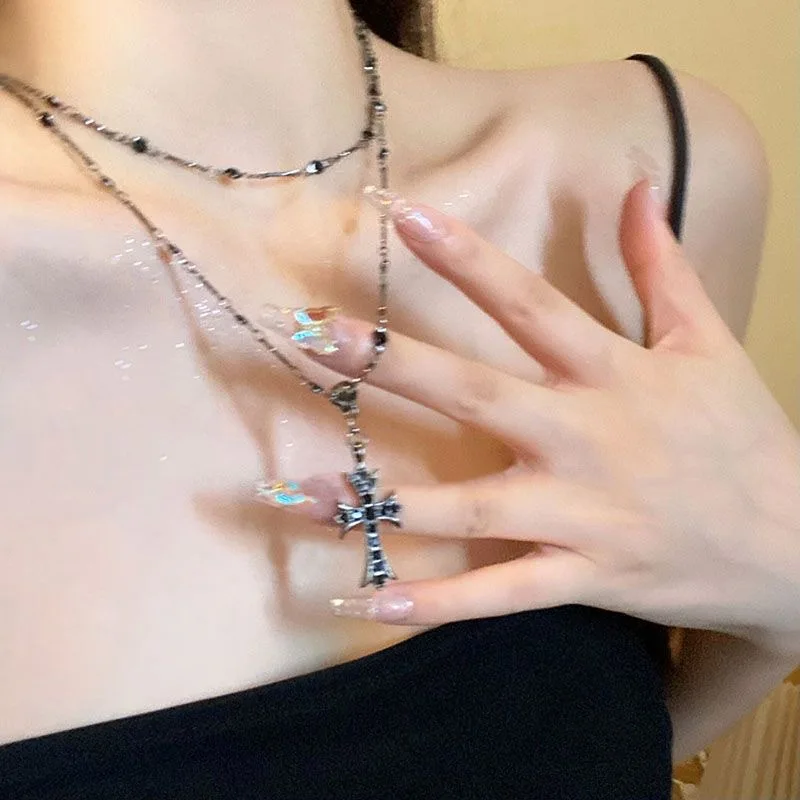 Summer Black Rhinestone Cross Jesus Pendant Choker Necklace for Women Punk Vintage Double Layers Chain 2024 Neck Boho Jewelry Summer Black Rhinestone Cross Jesus Pendant Choker Necklace for Women Punk Vintage Double Layers Chain 2024 Neck Boho Jewelry