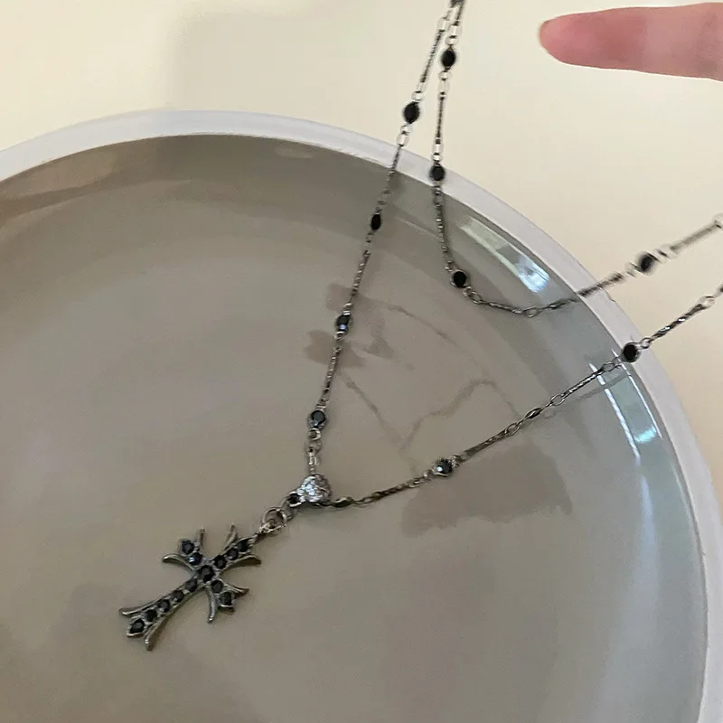 Summer Black Rhinestone Cross Jesus Pendant Choker Necklace for Women Punk Vintage Double Layers Chain 2024 Neck Boho Jewelry Summer Black Rhinestone Cross Jesus Pendant Choker Necklace for Women Punk Vintage Double Layers Chain 2024 Neck Boho Jewelry