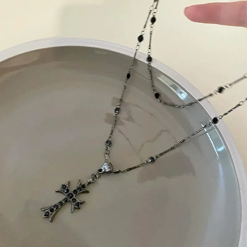 Summer Black Rhinestone Cross Jesus Pendant Choker Necklace for Women Punk Vintage Double Layers Chain 2024 Neck Boho Jewelry Summer Black Rhinestone Cross Jesus Pendant Choker Necklace for Women Punk Vintage Double Layers Chain 2024 Neck Boho Jewelry