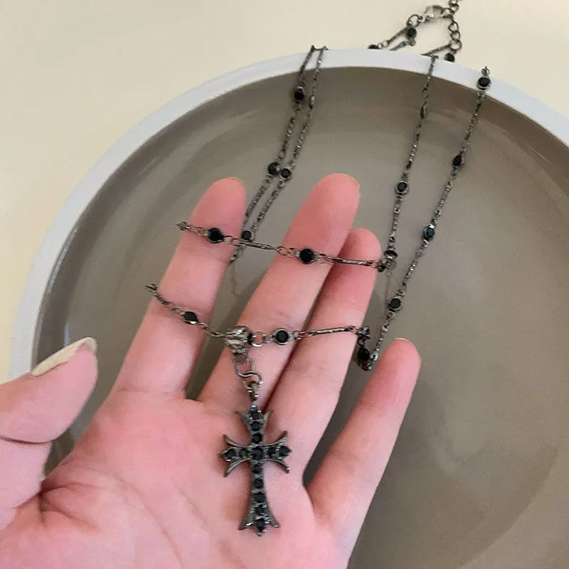 Summer Black Rhinestone Cross Jesus Pendant Choker Necklace for Women Punk Vintage Double Layers Chain 2024 Neck Boho Jewelry Summer Black Rhinestone Cross Jesus Pendant Choker Necklace for Women Punk Vintage Double Layers Chain 2024 Neck Boho Jewelry