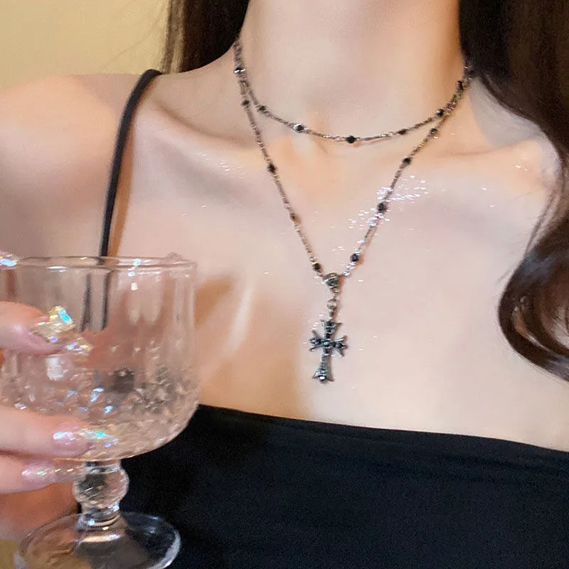 Summer Black Rhinestone Cross Jesus Pendant Choker Necklace for Women Punk Vintage Double Layers Chain 2024 Neck Boho Jewelry Summer Black Rhinestone Cross Jesus Pendant Choker Necklace for Women Punk Vintage Double Layers Chain 2024 Neck Boho Jewelry