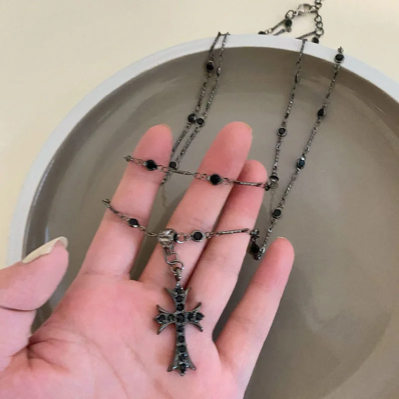 Summer Black Rhinestone Cross Jesus Pendant Choker Necklace for Women Punk Vintage Double Layers Chain 2024 Neck Boho Jewelry Summer Black Rhinestone Cross Jesus Pendant Choker Necklace for Women Punk Vintage Double Layers Chain 2024 Neck Boho Jewelry