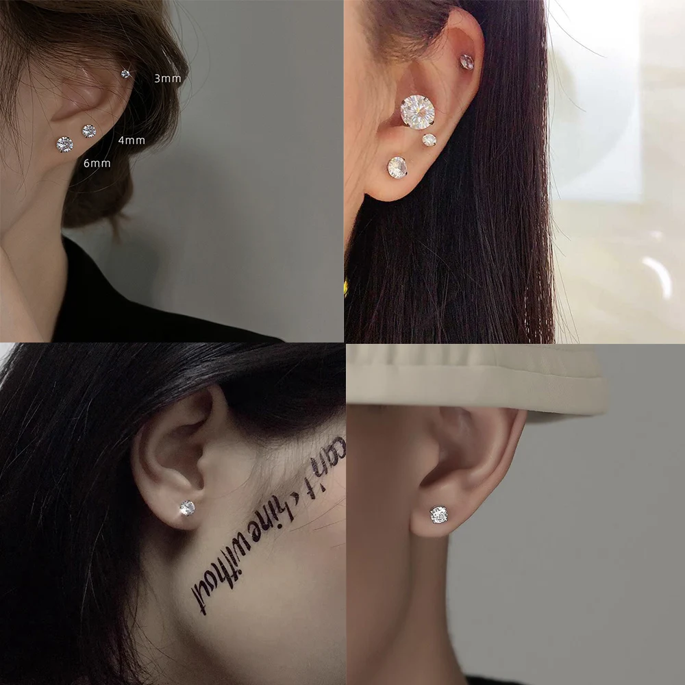 LUXUSTEEL 2Pcs Men's Crystal Zircon Studs Earrings For Women 316L Stainless Steel Cartilage Piercing Ear Anti Allergic 3-8mm LUXUSTEEL 2Pcs Men's Crystal Zircon Studs Earrings For Women 316L Stainless Steel Cartilage Piercing Ear Anti Allergic 3-8mm