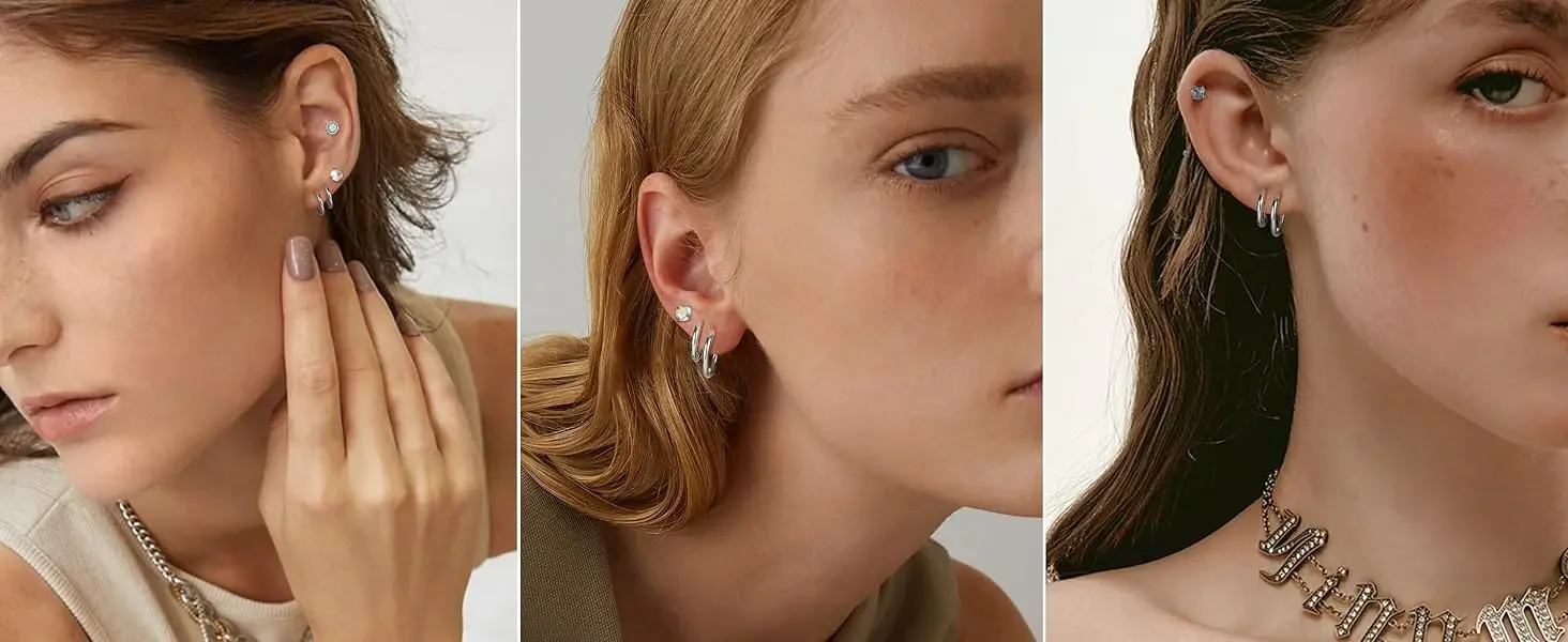 Women Men Hypoallergenic Hoop Earrings for Sensitive Ears CZ Flat Back Earrings Stud 18G Stainless Steel Cartilage Earrings Set Women Men Hypoallergenic Hoop Earrings for Sensitive Ears CZ Flat Back Earrings Stud 18G Stainless Steel Cartilage Earrings Set