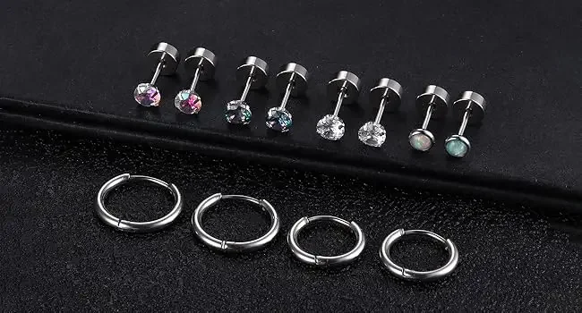 Women Men Hypoallergenic Hoop Earrings for Sensitive Ears CZ Flat Back Earrings Stud 18G Stainless Steel Cartilage Earrings Set Women Men Hypoallergenic Hoop Earrings for Sensitive Ears CZ Flat Back Earrings Stud 18G Stainless Steel Cartilage Earrings Set