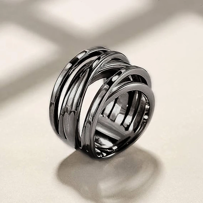 Huitan Multi-layers Cross Metal Rings for Women Modern Fashion Female Accessories Daily Wear Party Versatile Statement Jewelry Huitan Multi-layers Cross Metal Rings for Women Modern Fashion Female Accessories Daily Wear Party Versatile Statement Jewelry