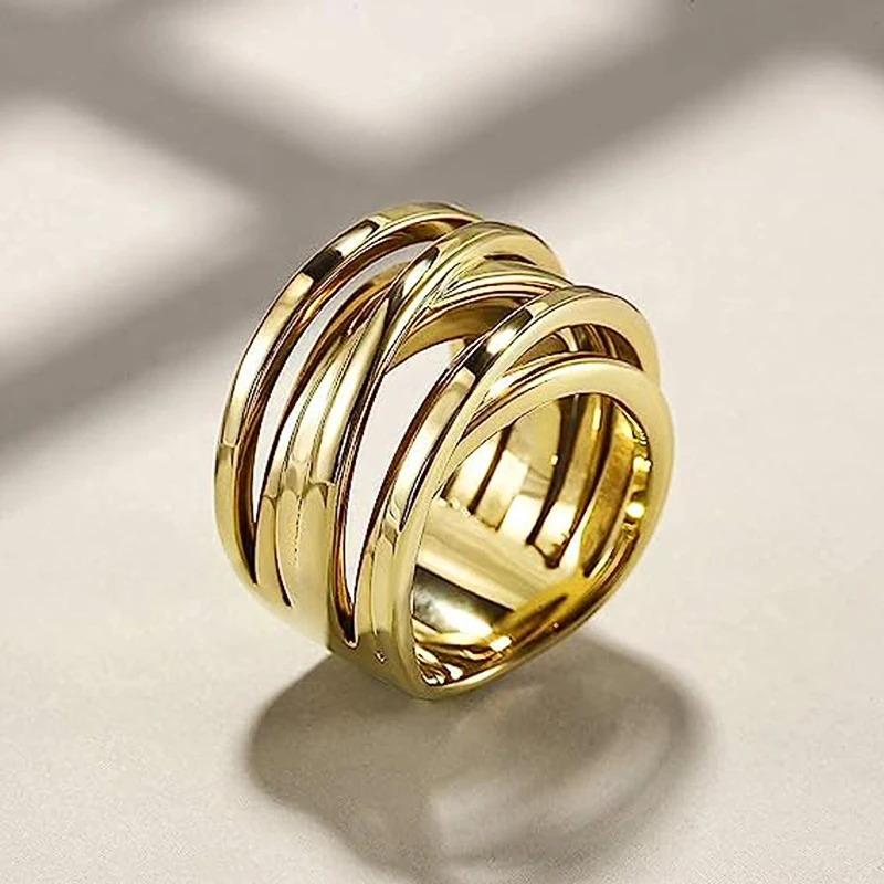 Huitan Multi-layers Cross Metal Rings for Women Modern Fashion Female Accessories Daily Wear Party Versatile Statement Jewelry Huitan Multi-layers Cross Metal Rings for Women Modern Fashion Female Accessories Daily Wear Party Versatile Statement Jewelry