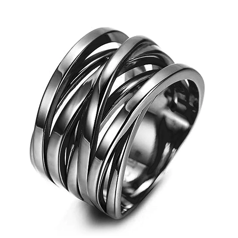 Huitan Multi-layers Cross Metal Rings for Women Modern Fashion Female Accessories Daily Wear Party Versatile Statement Jewelry Huitan Multi-layers Cross Metal Rings for Women Modern Fashion Female Accessories Daily Wear Party Versatile Statement Jewelry