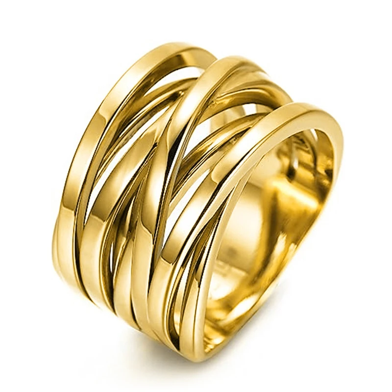 Huitan Multi-layers Cross Metal Rings for Women Modern Fashion Female Accessories Daily Wear Party Versatile Statement Jewelry Huitan Multi-layers Cross Metal Rings for Women Modern Fashion Female Accessories Daily Wear Party Versatile Statement Jewelry