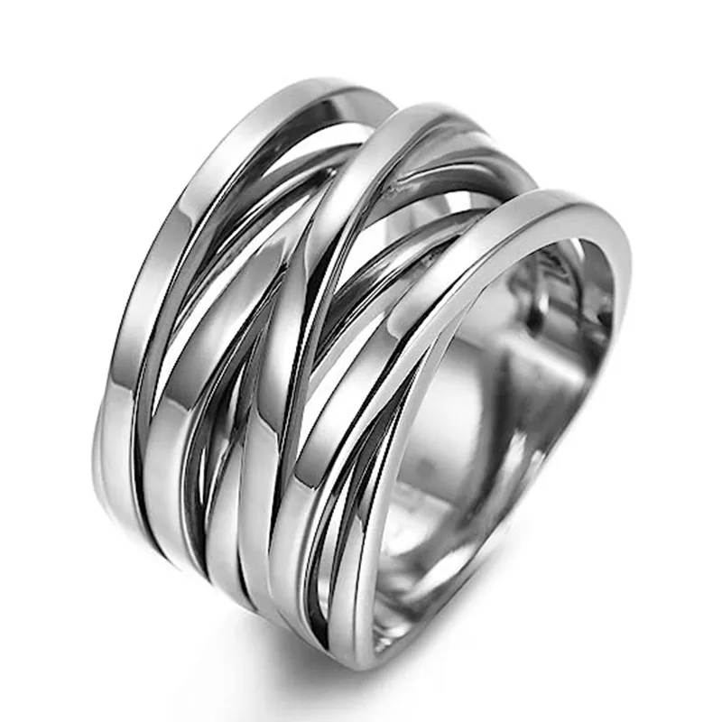 Huitan Multi-layers Cross Metal Rings for Women Modern Fashion Female Accessories Daily Wear Party Versatile Statement Jewelry Huitan Multi-layers Cross Metal Rings for Women Modern Fashion Female Accessories Daily Wear Party Versatile Statement Jewelry