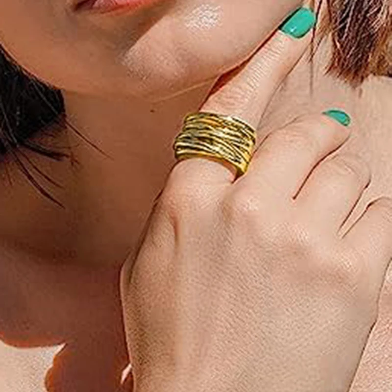 Huitan Multi-layers Cross Metal Rings for Women Modern Fashion Female Accessories Daily Wear Party Versatile Statement Jewelry Huitan Multi-layers Cross Metal Rings for Women Modern Fashion Female Accessories Daily Wear Party Versatile Statement Jewelry