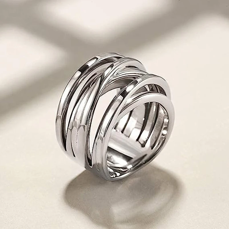 Huitan Multi-layers Cross Metal Rings for Women Modern Fashion Female Accessories Daily Wear Party Versatile Statement Jewelry Huitan Multi-layers Cross Metal Rings for Women Modern Fashion Female Accessories Daily Wear Party Versatile Statement Jewelry