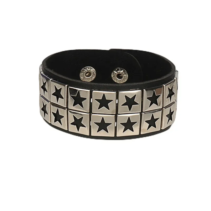 Punk Leather Bracelet for 90s Men Women Rivet Cuff Bangle Bracelet Adjustable Black Leather Wristband Metal Studded Jewelry Gift Punk Leather Bracelet for 90s Men Women Rivet Cuff Bangle Bracelet Adjustable Black Leather Wristband Metal Studded Jewelry Gift