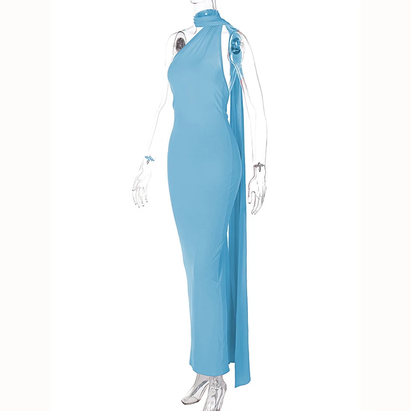 Hugcitar One Shoulder Backless Adjustable Scarf Loop Ruched Sexy Maxi Dress 2025 Women Elegant Y2K Streetwear Festival Outfit Hugcitar One Shoulder Backless Adjustable Scarf Loop Ruched Sexy Maxi Dress 2025 Women Elegant Y2K Streetwear Festival Outfit