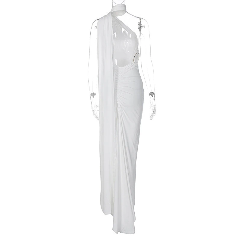 Hugcitar One Shoulder Backless Adjustable Scarf Loop Ruched Sexy Maxi Dress 2025 Women Elegant Y2K Streetwear Festival Outfit Hugcitar One Shoulder Backless Adjustable Scarf Loop Ruched Sexy Maxi Dress 2025 Women Elegant Y2K Streetwear Festival Outfit